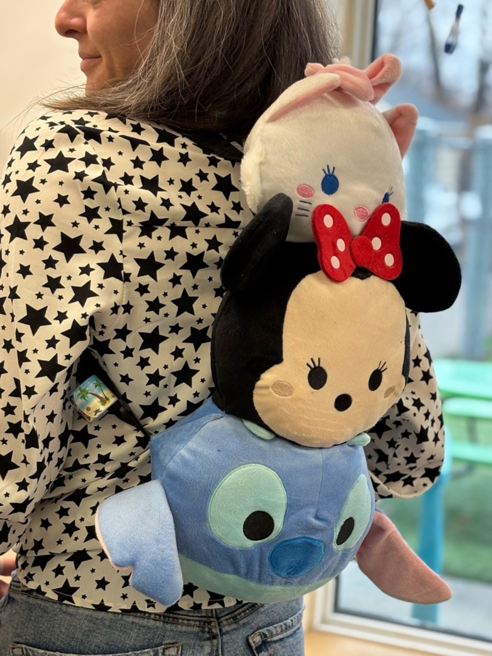 Disney Tsum Tsum Minnie Marie Stitch Plush Zip Backpack 20”